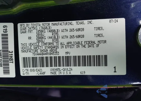 2024 Toyota Sequoia Limited from USA, damaged, VIN 7SVAAABA4RX045353